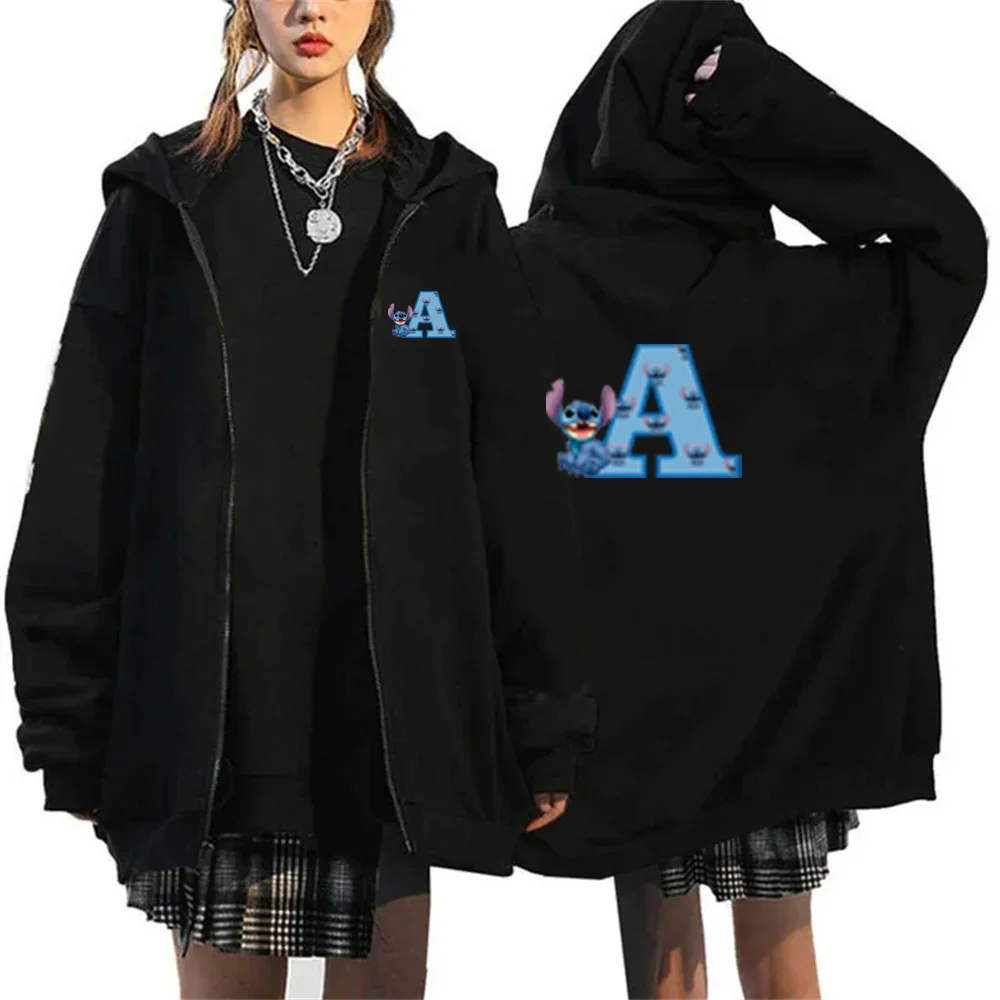 

Women's hooded casual, fashionable and comfortable sportswear, zipper clothing, A-Z letter aesthetic top, Harajuku clothing