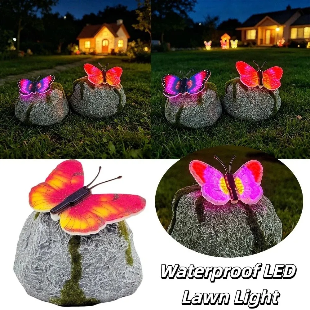Simulation Stone Solar Butterfly Stone Lamp Imitation Stone Shape LED Light Outdoor Garden Landscape Light Solar Powered