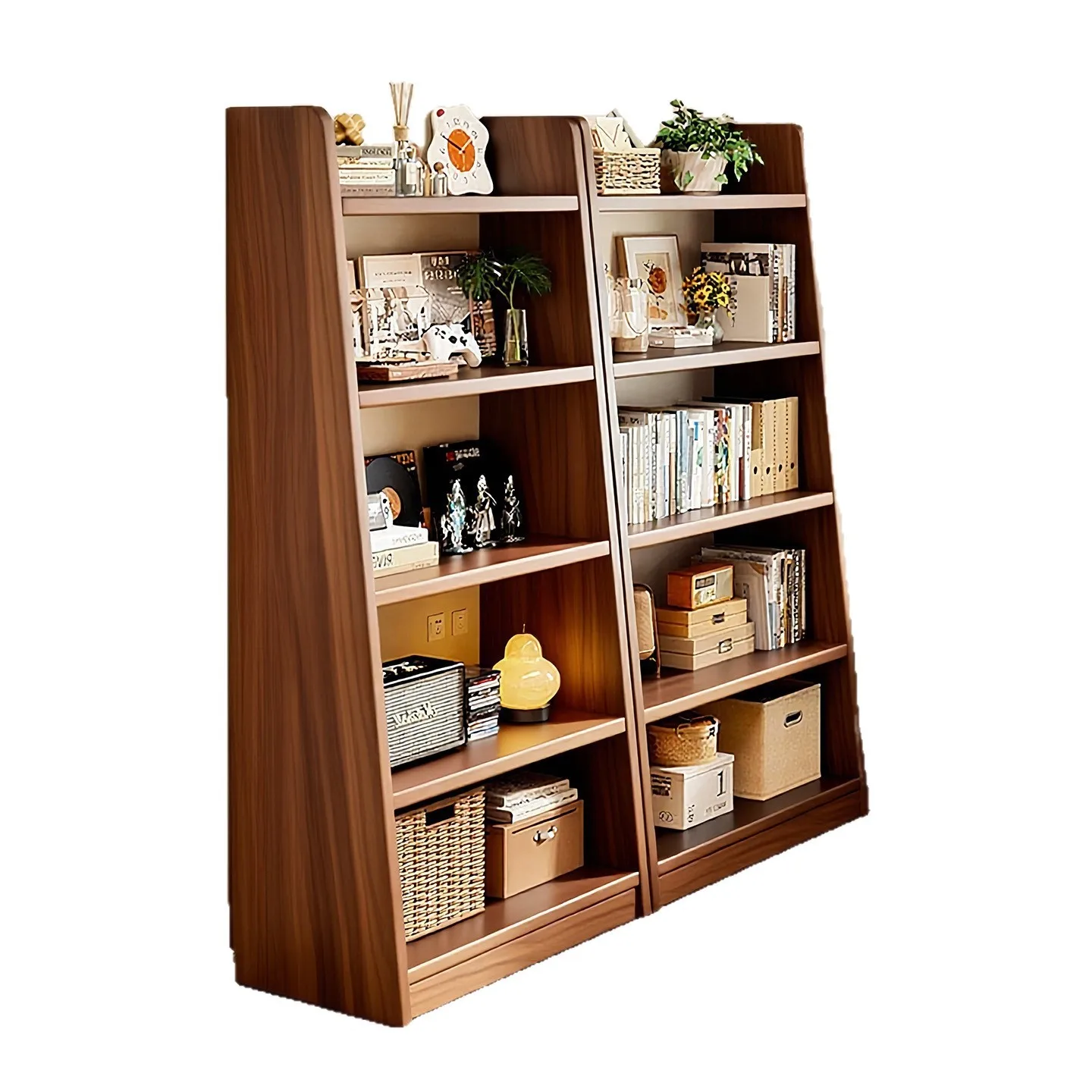 

Solid wood floor-to-ceiling storage against the wall Multi-layer trapezoidal home student book storage Free combination bookcase