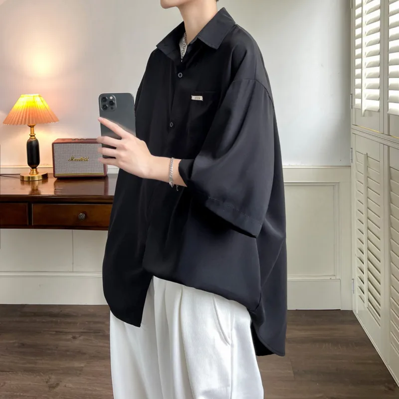 Summer Short Sleeved Shirt Men Society Mens Formal Dress Shirt Korean Loose Ice Silk Shirt Mens White Casual Shirts Large Size