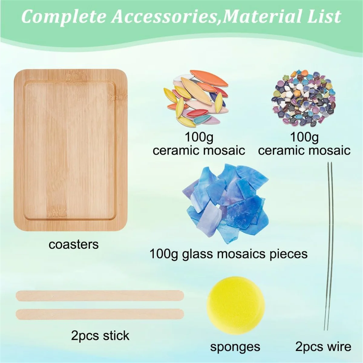 DIY Mosaic CAU30t Kit Mosaic Bamboo Coasters Kits for Adults Beginner, with Rectangle Coaster Base for Handmade Mosaic