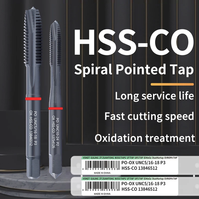 ZUANTONG HSS-CO Red Ring JIS Standard With OX Spiral Pointed Tap UNC UNF 4-40 6-32 8-32 10-24 1/4 Machine Screw Thread Taps