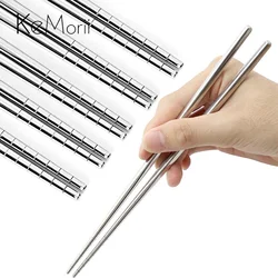 304 Stainless Steel Sushi Chopsticks Set Reusable Non-Slip Dishwasher Safe Japanese Food Chinese Korean Metal Chop Sticks