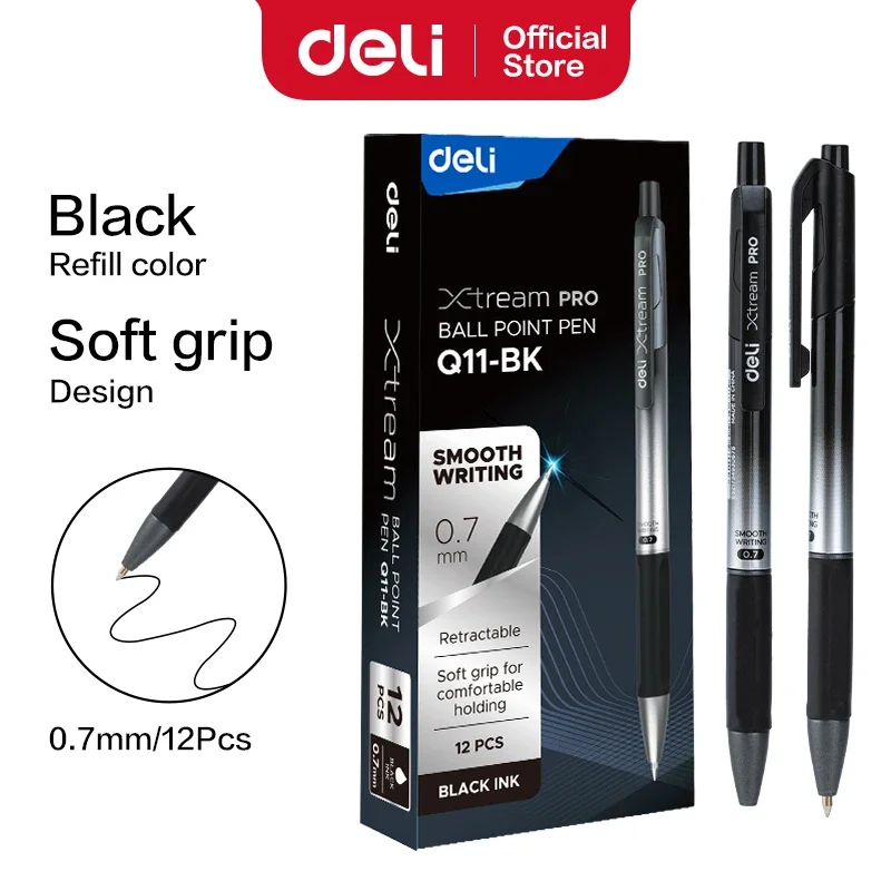 DELI Glatt Schreibende Kugelschreiber 0,7mm Schwarze und Blaue Tinte 12er-Pack Einziehbare Kugelschreiber für Büro Schule Zuhause – Detail 7