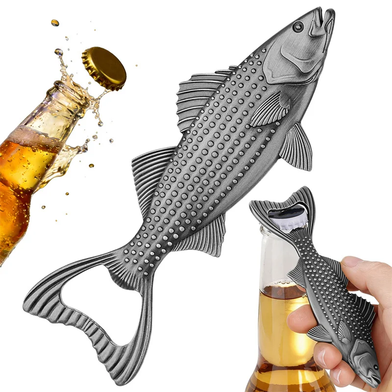 Vintage Perch Fish Shaped Bottle Opener Metal Beer Opener for Bar Home Kitchen Wedding Party Gadget Portable Opener with Bag