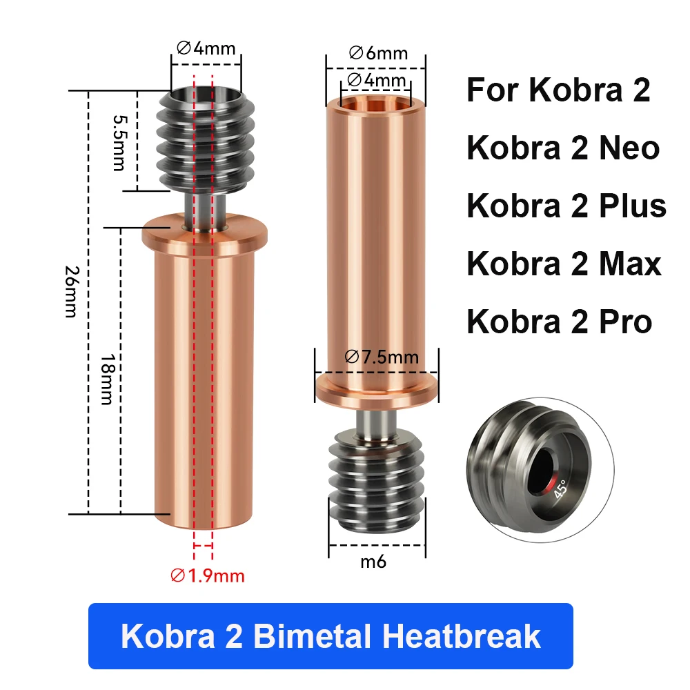 1/2pc Top Quality E3D V6 Throat 3D Printer Parts Bimetal Heatbreak For CR6 SE Kobra 2 /2 Neo/2Pro/2Max CR10 Hotend MK8 V6 Throat