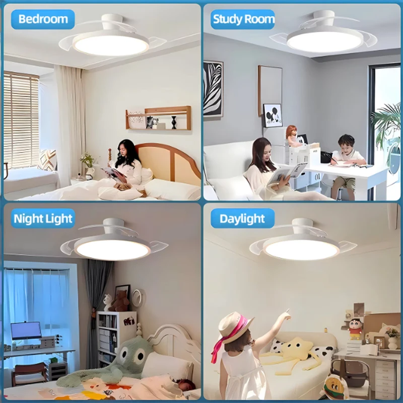 Smart Invisible LED Ceiling Fan Lights DC motor Large Air Volume folding blades fan lamp chandelier kitchen Bedroom Dining room