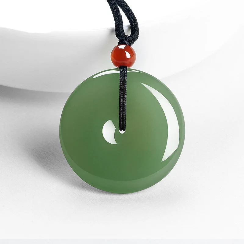 Natural Hotan Jade Duck Egg Green Safety Buckle Pendant for Men and Women