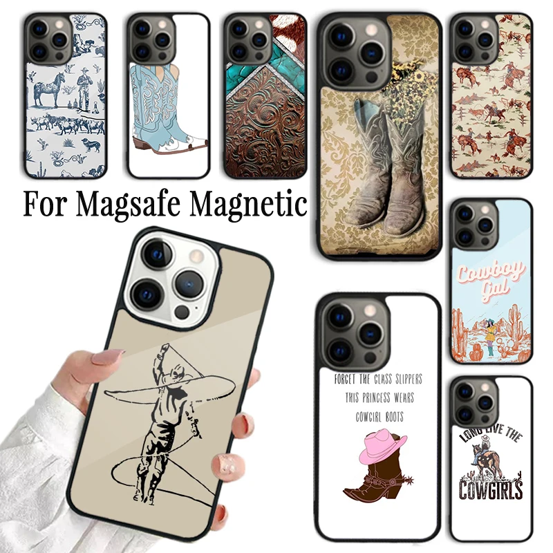 

Coque Phone Case For iPhone 16 15 14 13 12 Mini 11 Pro Max Plus Magsafe Magnetic Wireless Charging Cover Western Cowgirl Cowboy