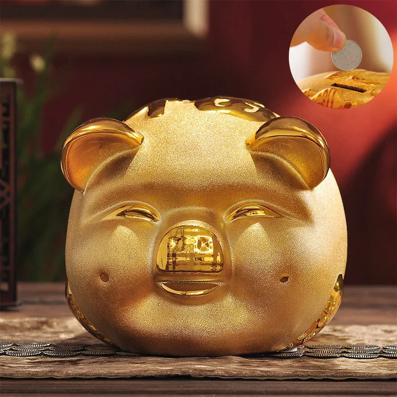 Gold Piggy Bank Golden Pig-shape Ceramic Money Saving Box New Year Gifts for Children New Year Money Storage Manage Money Gift