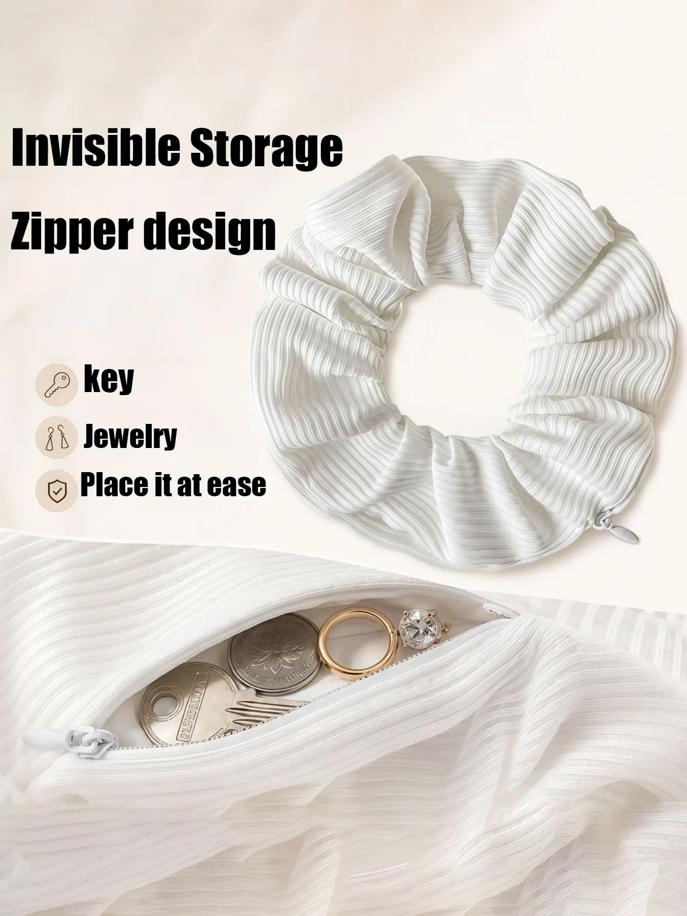 1PC  2026 New Style Zipper Storage Hairpin with High Elasticity Long Hair String and Invisible Hidden Pocket Headwear