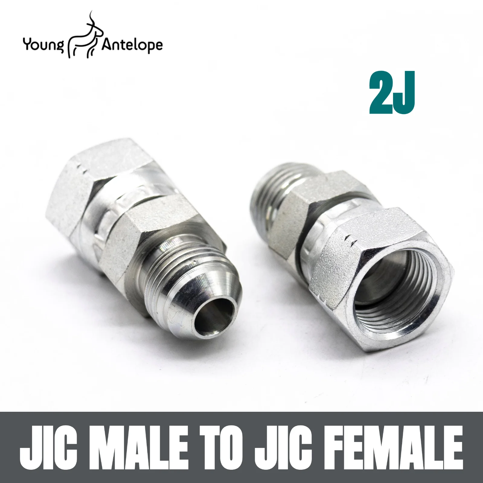 

JIC threaded inner and outer wire conversion union 2J straight through 74 degree outer cone flared hydraulic transition joint