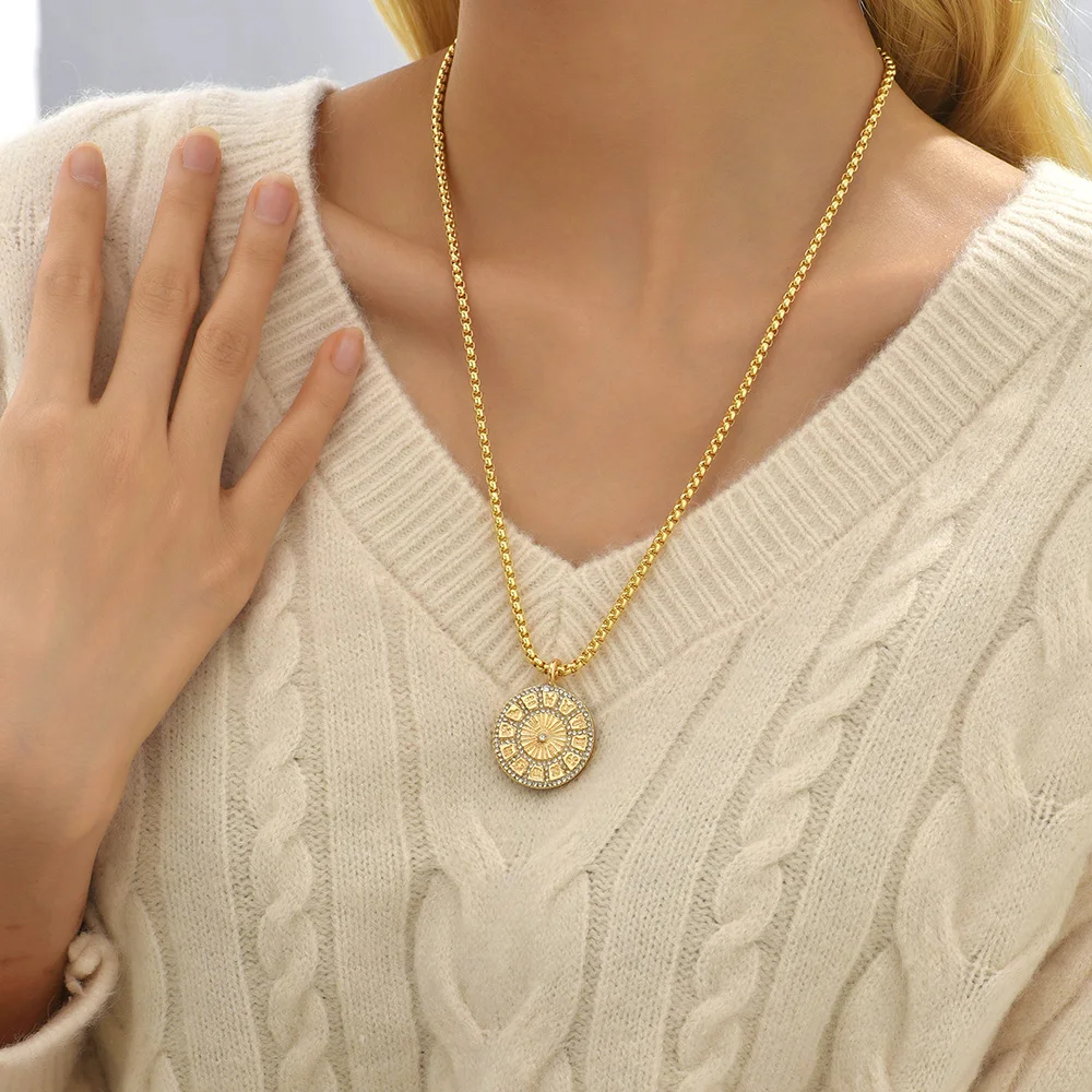 Cute Eyes Heart Palm Zodiac Signs Necklace For Women Double Sided Enamel Star Pendant Collar Gold Color Stainless Steel_maomaolike.com