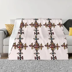 African Art Ethiopian Cross Blanket Flannel All Season Pink Portable Thin Throw Blankets for Bedding Office Plush Thin Quilt