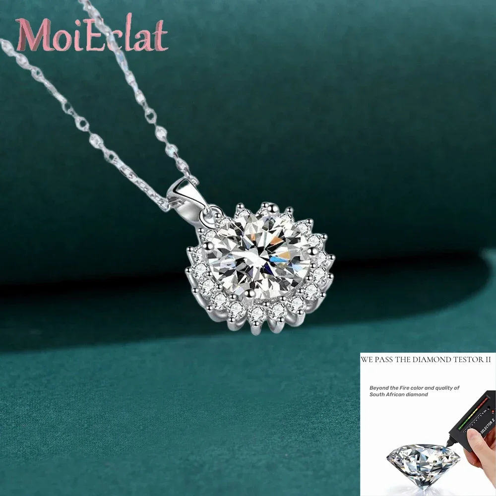 

MoiEclat Store Platinum PT950 Shiny Sunflower Pendant Necklace, 0.5/1/2/3/5Ct Moissanite Diamond, Fine Jewelry Girl Gift Daily