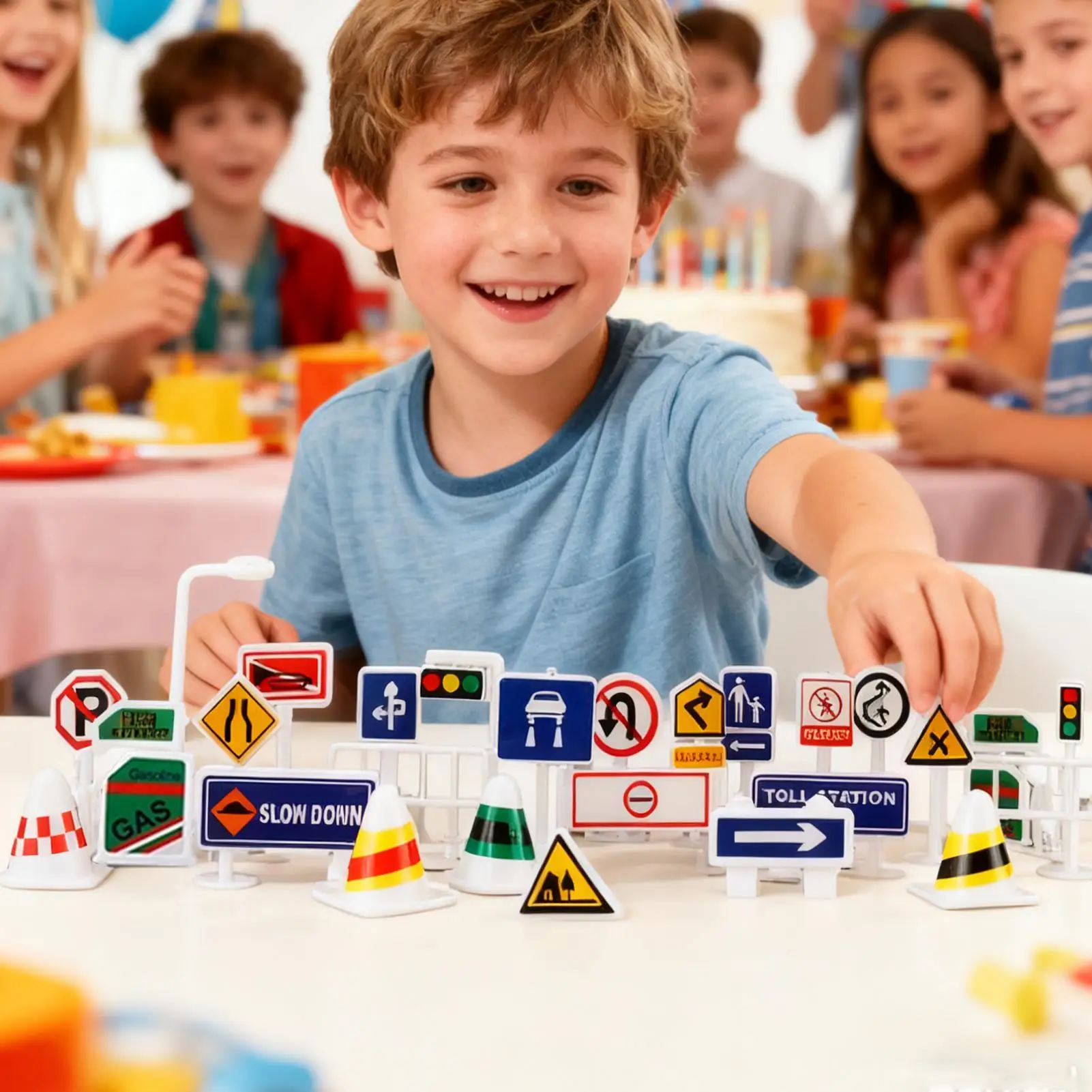 Traffic Signs For Kids Portable 28 Pieces Educational Learning Game Street Signs Toy For Holiday Party Home Living Room