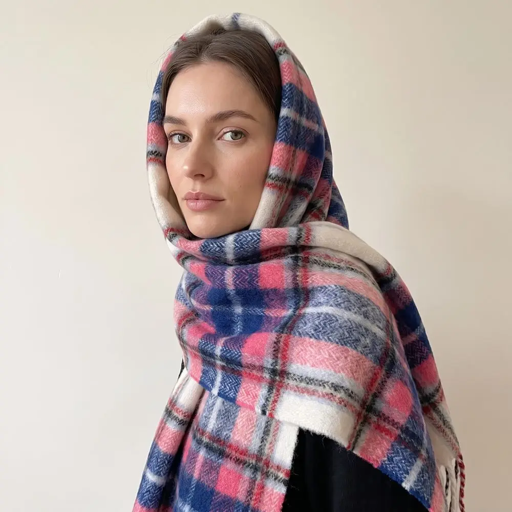 Classic Long Plaid Scarf Plush Wool Winter Cashmere Scarves Imitation Cashmere Preppy Warm Wraps Girl