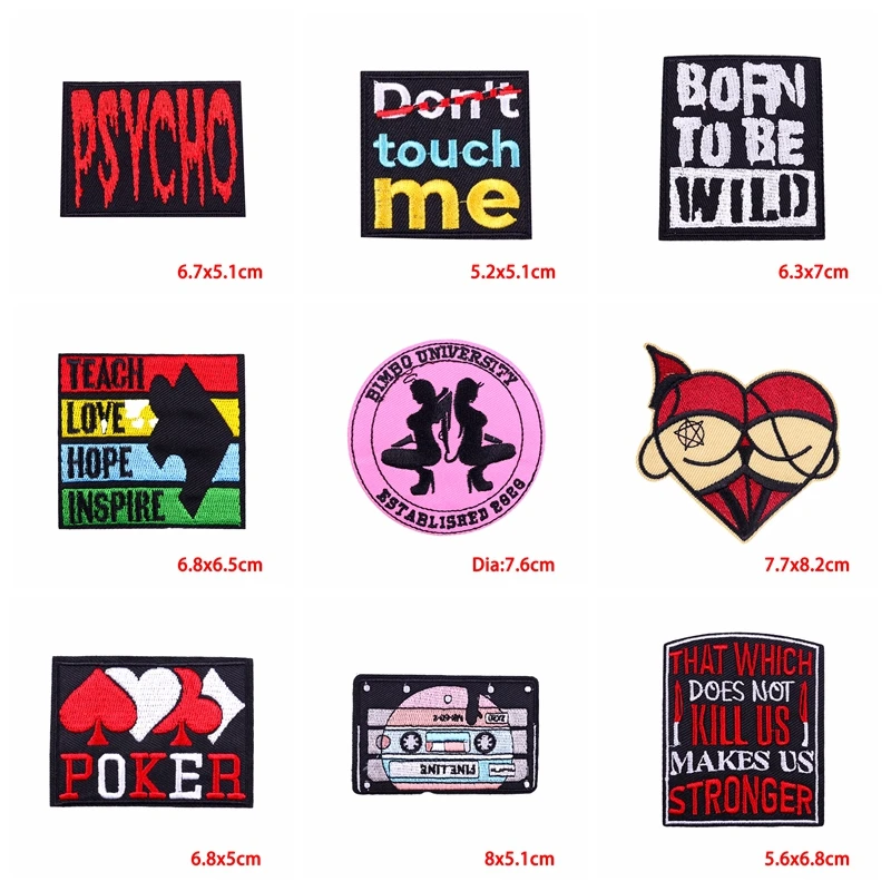 10pcs Punk Tape letter Enbroidey Patch Iron On Patches For Clothing Jacket Poker/Rock Sew Embroidered Patch Sticker On Clothes