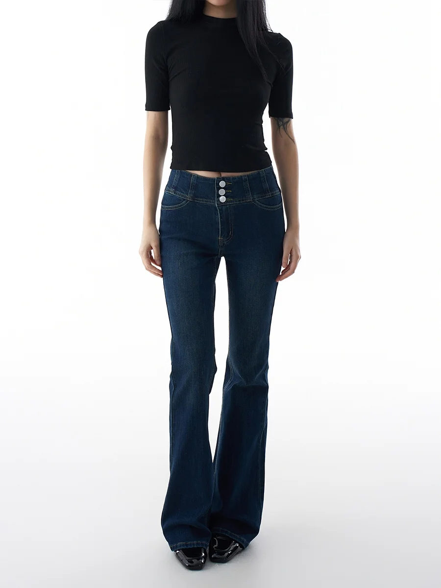 

Ретро американские джинсы Bell Bot, женские облегающие хлопковые эластичные джинсовые брюки с высокой талией, повседневные осенние новые поступления