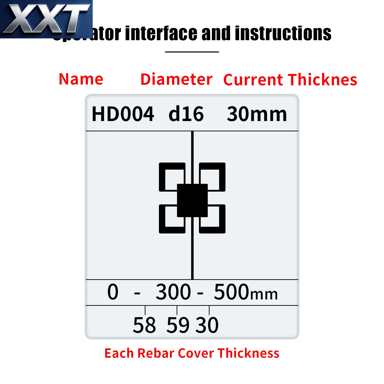 XXT Battery Operated IP66 Steel Bar Position Tester Portable Concrete Reinforcement Measuring Tool 1-120mm Engineering Use