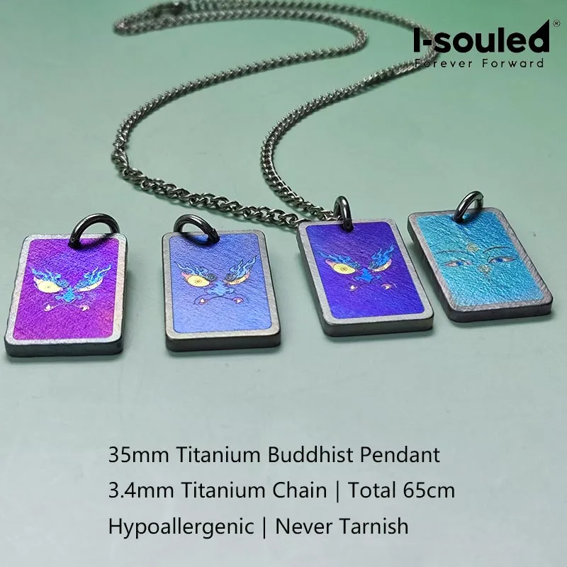Titanium  Pendant 35mm with 3.4mm Titanium Chain 65cm｜Buddhist Amulet Necklace｜Hypoallergenic Men's Women's Spiritual Jewelry