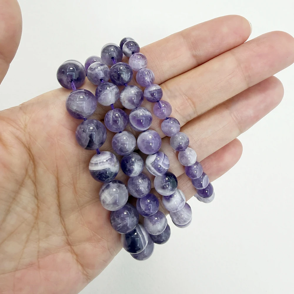 Natural Stone Dream Lace Color Purple Amethyst Crystals Round Loose Beads 15