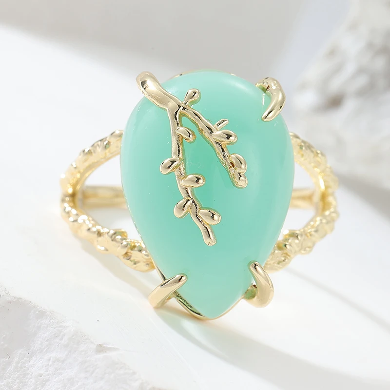 Elegant Fairy Engagement Ring For Women Irregular Green Resin Synthetic Gemstone Copper Ring  Frost Fresh Style Jewelry