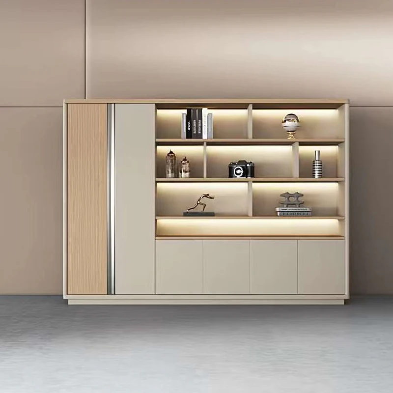 Wooden Filing Cabinets Modern Minimalist With Light Strips. They Are Office Cabinets And Office Furniture.