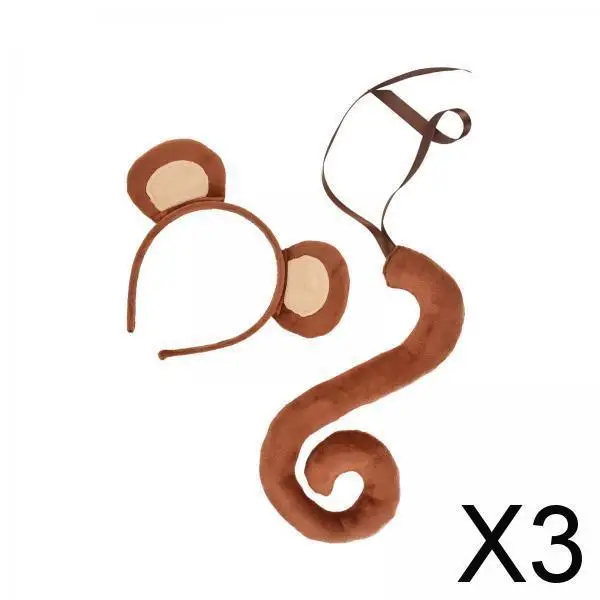 

Plush Monkey Ears and Tail Costume Set for Halloween Cosplay Adult Kids Animal Headband Hair Accessories