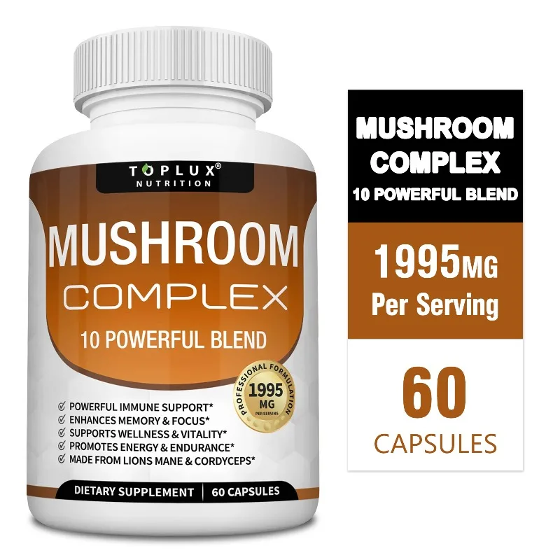 

Mushroom Complex - Reduce Stress, Improve Sleep, Promotes Brain Health, Improves Memory and Concentration, Boosts Immunity