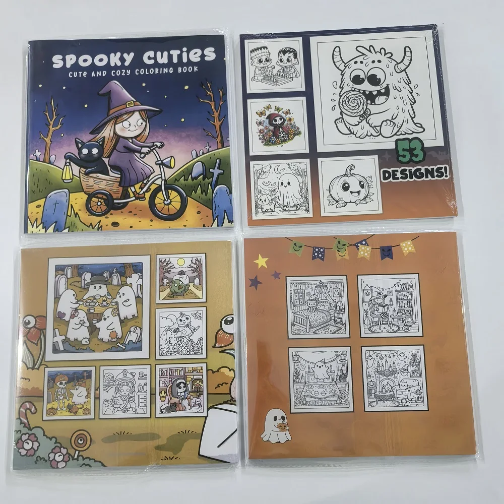 Halloween Spooky Cute Coloring Book - Stress Relief Art for Kids & Adults, Perfect Gift Parties Birthdays
