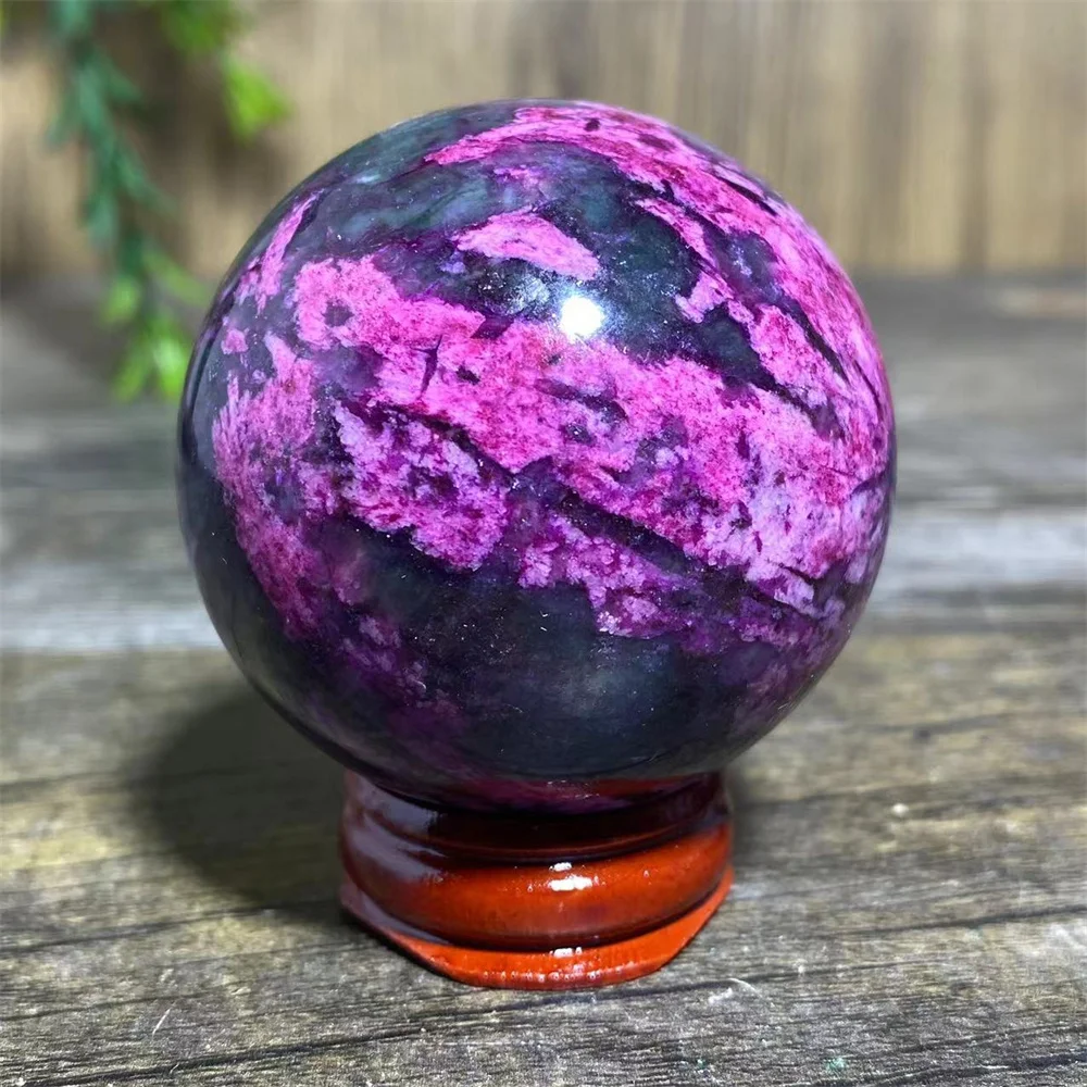 Natural Peach Blossom Jade Crystal Red Sphere Quartz Beauty Stone Ball Home Decoration High Quality Reiki Minerals +Stand