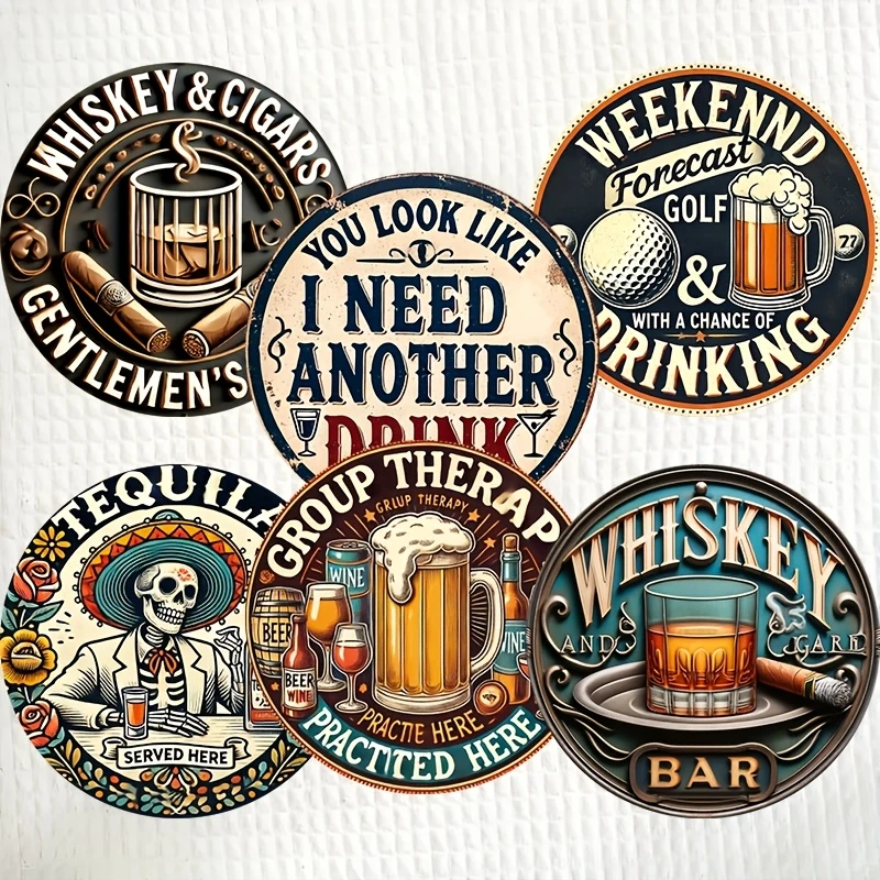 6pcs 10cm Wooden Vintage Beer Themed Coaster Tea Coffee Cup Pad Heat Resistant Round Bowl Teapot Mat Wood Placemats Coasters