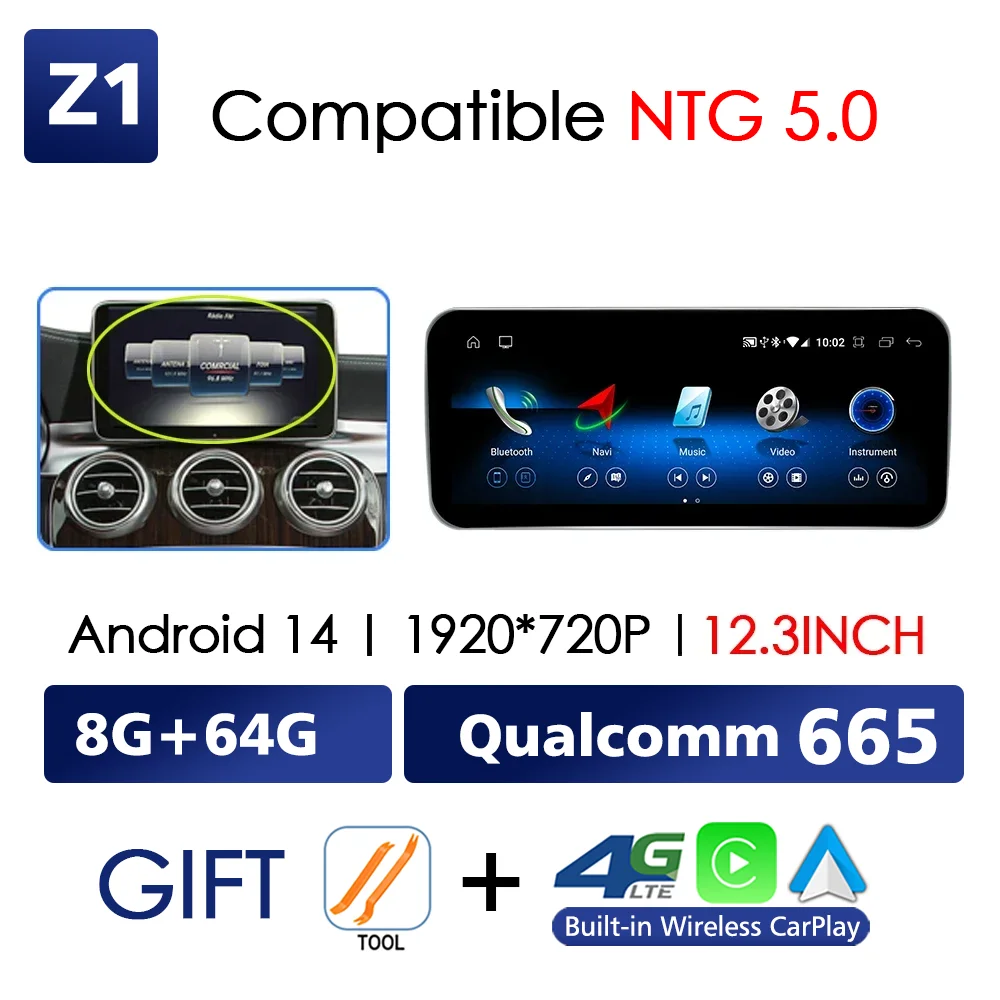Android 14 Draadloze CarPlay voor Mercedes Benz C-Klasse W205 GLC X253 2014-2018 Autoscherm Radio Multimedia Navigatie GPS 4G WiFi