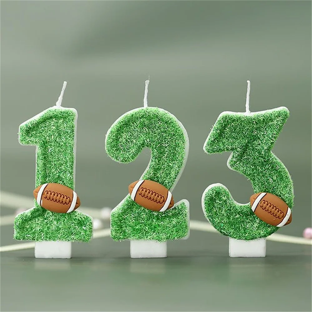 3D Cake Candles Green Lawn Number 0-9 Birthday Candles Festive Party Decor Rugby Children's Cake Decoration Digital Candles