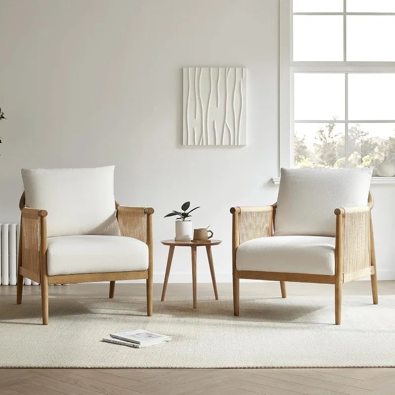 Sillón trenzado, silla decorativa moderna para salón, color crema