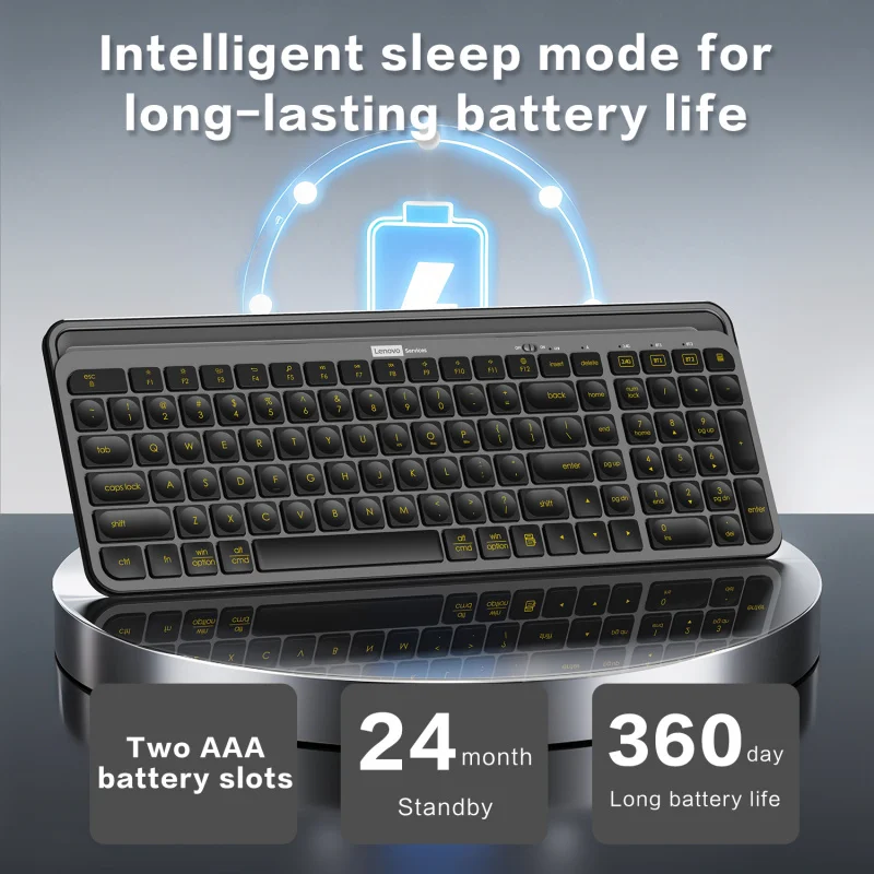 لينوفو K550 Keyboard-105Key، 2.4G وبلوتوث ثنائي القناة، وزر كتم الصوت، ومفاتيح وظائف الوسائط المتعددة، للاستخدام المكتبي للألعاب