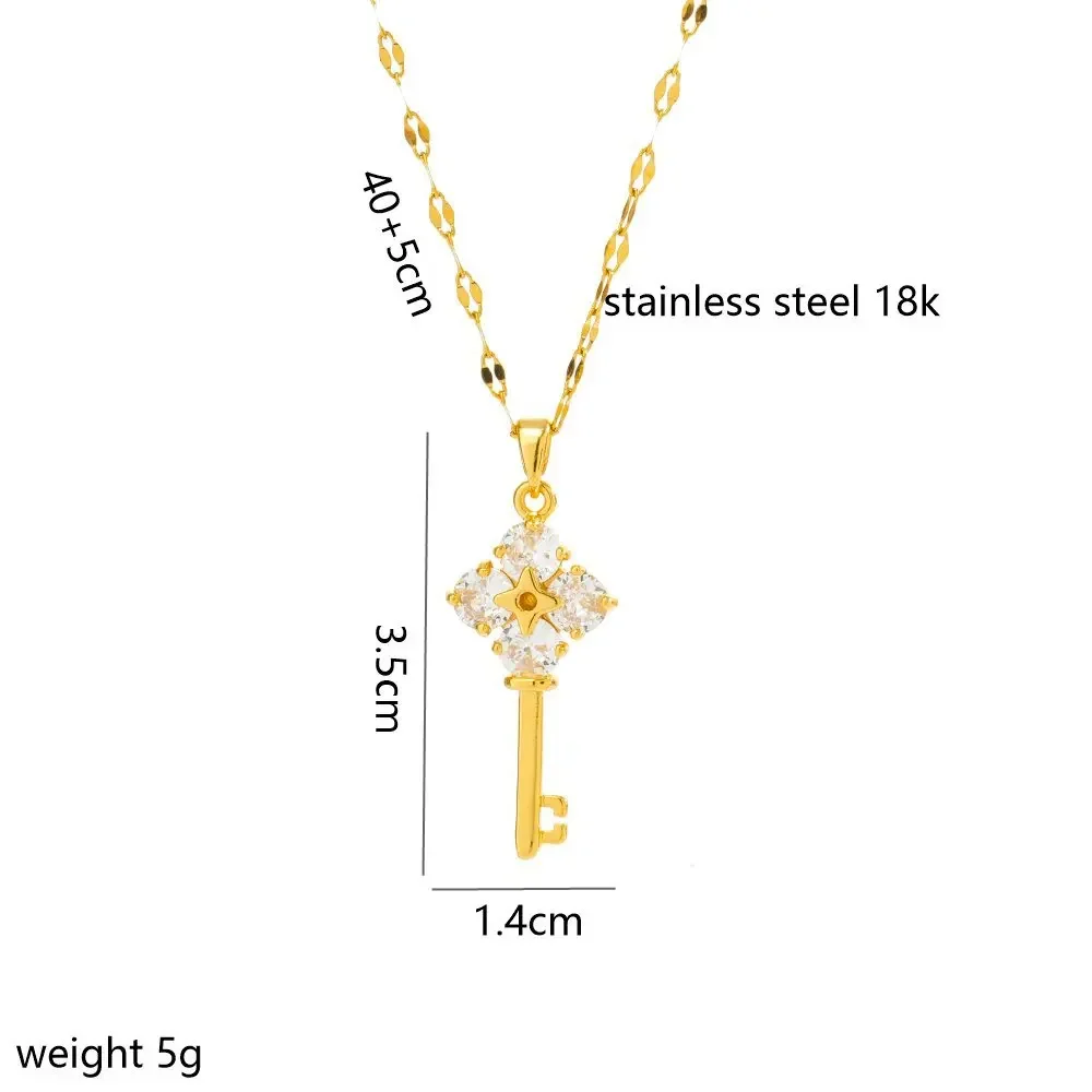 Женская индивидуальная золотая цепочка на ключицу, универсальное и модное ожерелье из титановой стали, цирконовый ключ