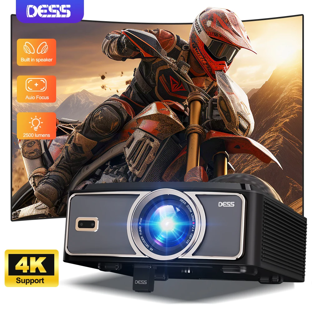 

DESS 2025 New 4K Portable Projector 2500 Lumens LED Projector Dual WiFi6 Built-in Speaker BT5.2 Home Theater Video Projectors