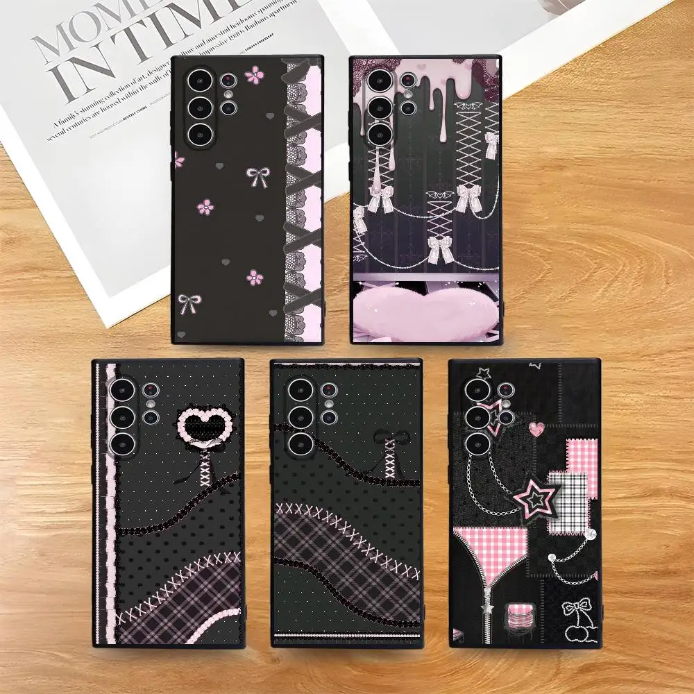 

Jirai Kei Cute Girl Lace Phone Case For Samsung Galaxy S25 S24 S22 S23 Ultra S21 S20 Plus 5G Frosted Non-Slip Full Soft Cover
