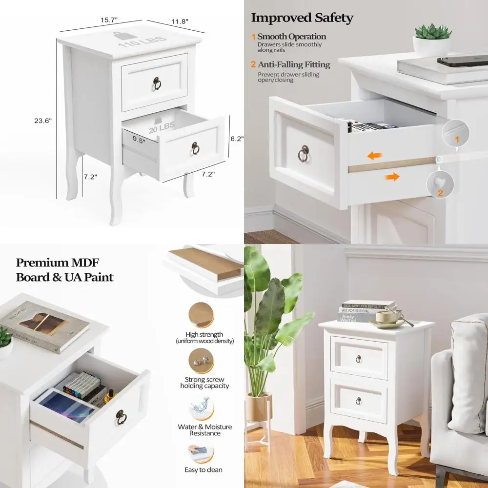 

Set of 2 Easy Assembly Nightstands for Bedrooms, Compact Side Tables for Girls, Suitable for Small Spaces