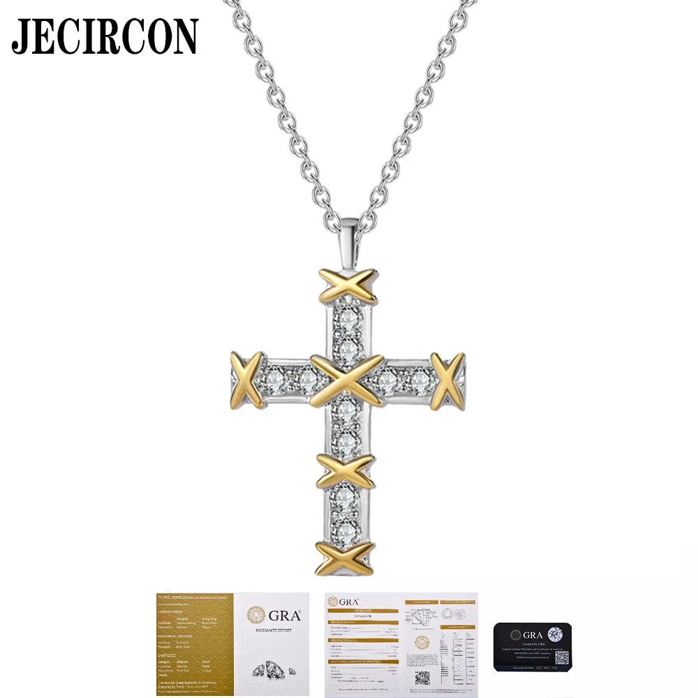 

JECIRCON 925 Sterling Silver 1ct Moissanite Necklace for Women 2-Color Cross XO-Shaped Personalized Pendant Clavicle Chain Trend