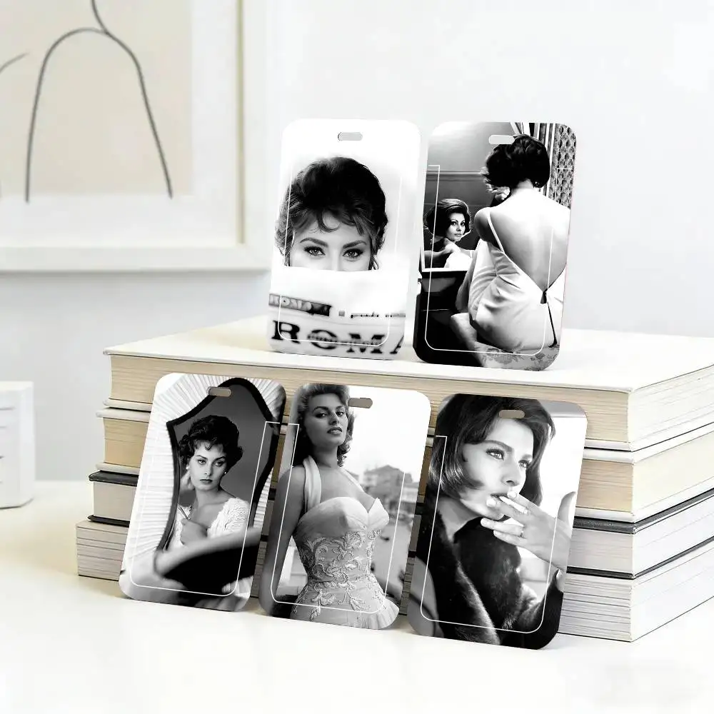Modern Hit Actress Sophia Loren Black And White Vintage ID Card Sleeve School Card Access ID Card Protective Sleeve Easy Push