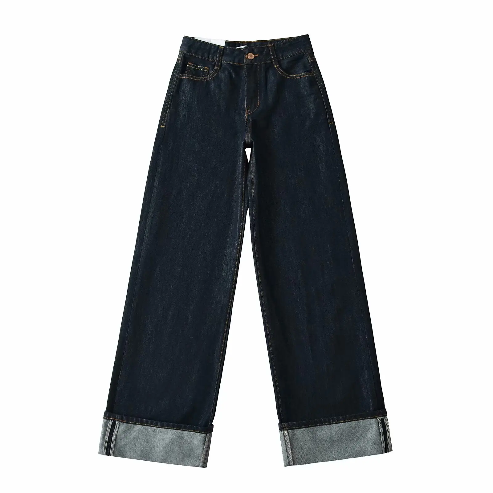 Sweet Spicy Girl Show Figure Cuffed Jeans Casual Hong Kong Style Denim Egg Roll Pants American Retro Floor-Length Pants