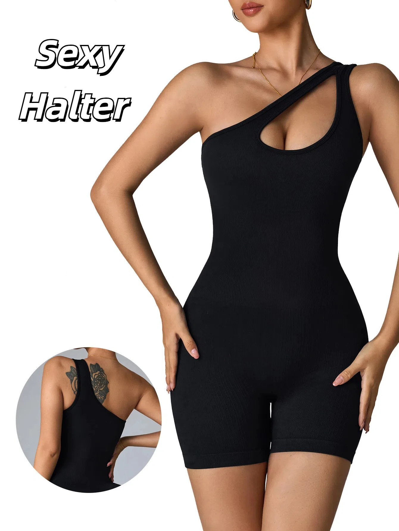 One-piece Sexy Design Seamless Rompers with A Halter Neck Off-the-shoulder High Stretchy Elastic Sleeveless Jumpsuit For Women