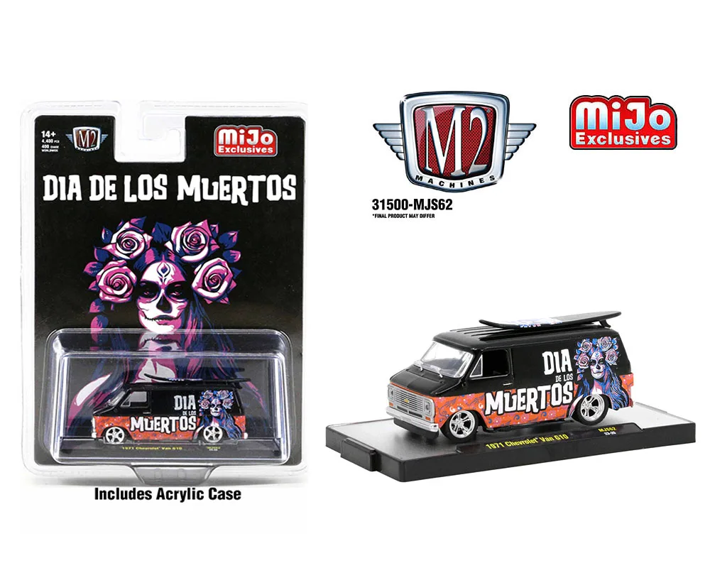 M2 Machines 1:64 Mjjo Exclusive 1973 Chevy Cheyenne Super 30,1971 Chevy Van G10 Dia De Muertos (Day of The Dead) Diecast Car