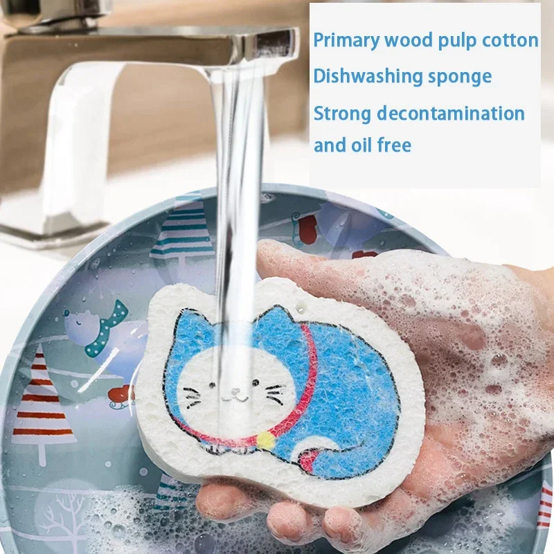 Cartoon Dish Cloths Pot Wipe Cleaning Tools Kitchen Dishwashing Sponge Cleaning Sponges Scouring Pad Compressed Wood Pulp Sponge