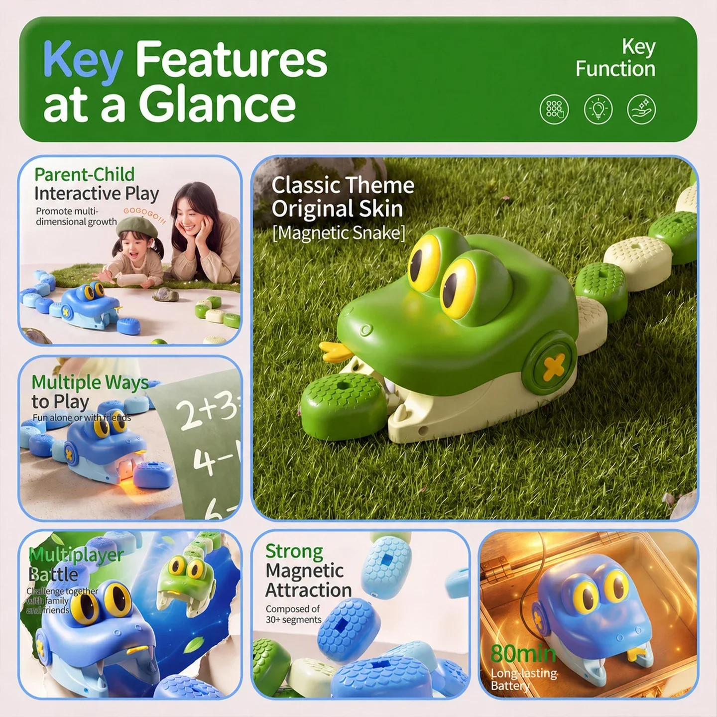 Magnetic RC Eating Snake Toy 2 Players Battle Game Remote Control Tabletop Interactive Game Educational Toy Kids Christmas Gift