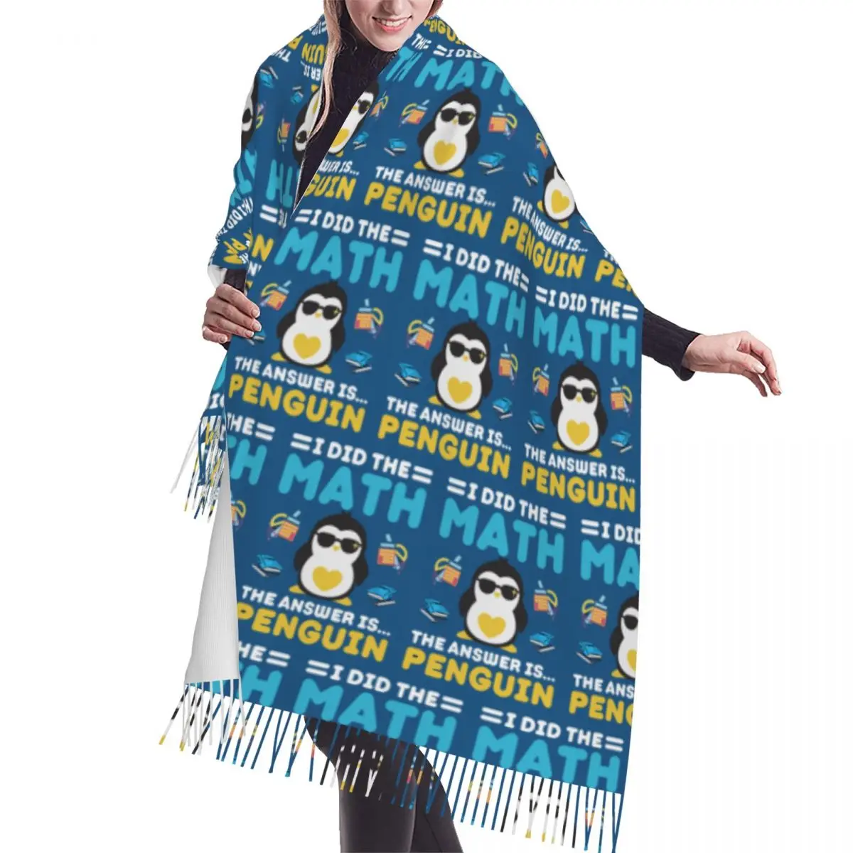 

Я сделал математику. Ответ — пингвин. Забавный шарф для математики. Шарфы с кисточками. Женские мягкие теплые шали и накидки. Длинная шаль.
