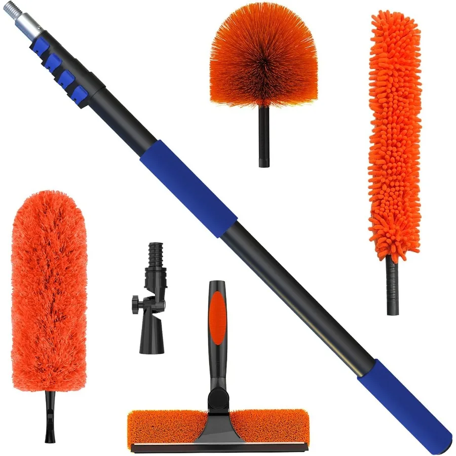 

26-футовый комплект пыли с высоким выходом и телескопической удлинительной стойкой 5-20 футов, пылесос с высокой потолкой, паутина, скребок для окон, перо